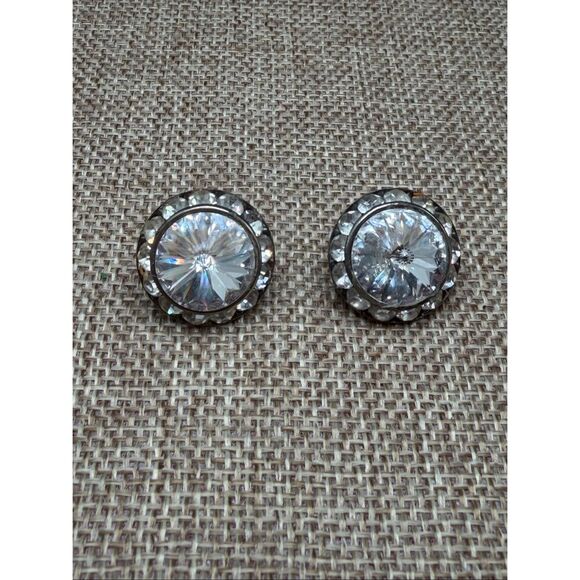 Large Crystal Statement Stud Earrings Round Rhinestone Posts - Picture 6 of 7